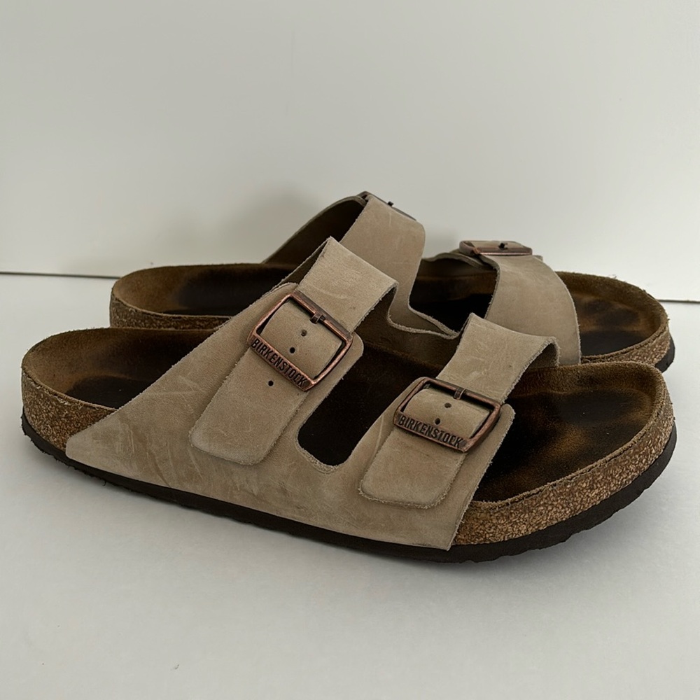 Birkenstock Made In Germany Tan Beige Suede Leather Sandals Mens Size 12